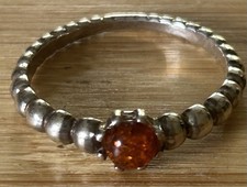 Sterling Silver  Beaded  Amber Ring, Silver R...