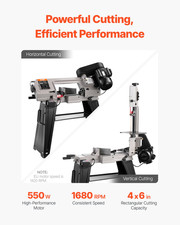 Metal Horizontal Band Saw, 4 in x 6 in Rectangular Cutting Capacity, and Plastic