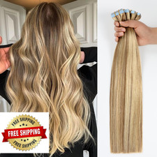 JESSBO Ash Blonde Highlight Tape-In Human Hair Extensions 18" 20pc Seamless