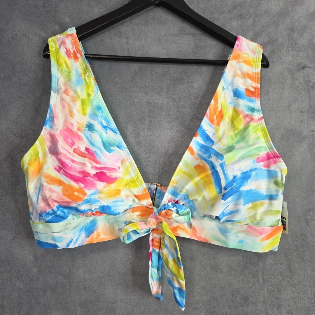 Time & Tru 2X Bikini Top Multicolor Tie Front Plus Size 20W 22W NWT