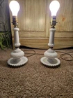 Vintage Milk Glass Hobnail Bedroom Table Lamps, 13.5” , Set of 2