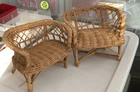 2 Pc Set Vintage Barbie Doll House Wicker Rattan Loveseat Dollhouse