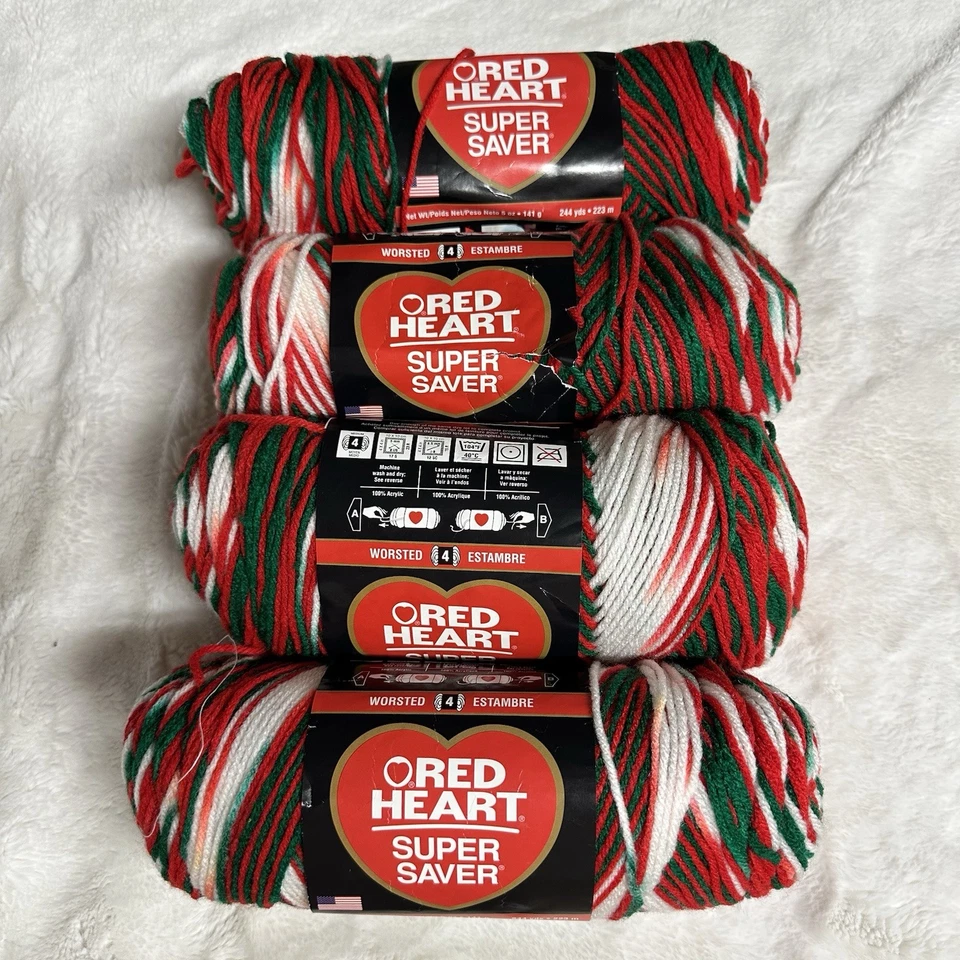 Red Heart Super Saver Yarn MISTLETOE 0979 Acrylic 5 oz Skeins LOT OF 4 Diff Dye - Image 2 of 4