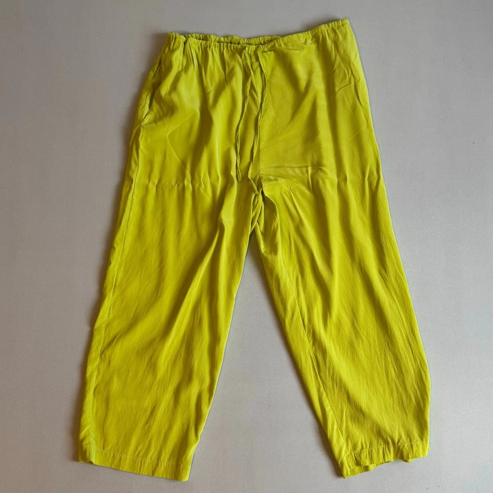 Alison Taylor Chartreuse Yellow 100% Silk Wide Leg Cropped Pants Size L - Image 1 of 4