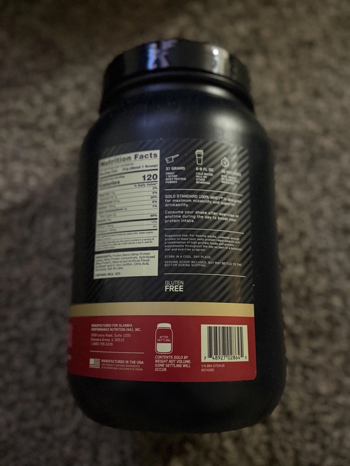 Wow😱😨1 Optimum Nutrition Gold Standard Delicioso Sabor Fresa Proteína-2 lb Foto 4 de 4