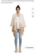 NWT Time & Tru Cream Tan Colorblock Knit Open Front Wrap Shawl One Size Cozy