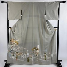 Gray Silk Colored Tomesode Kimono M Size Length 1675cm Used