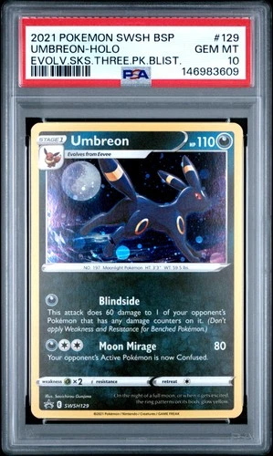 PSA 10 UMBREON HOLO 129/203 EVOLVING SKIES THREE PACK BLISTERS POKEMON