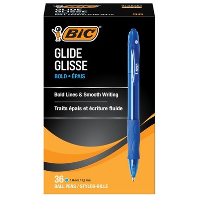 BIC Glide Bold Blue Ballpoint Pens, Point 36 Count (Pack of 1),