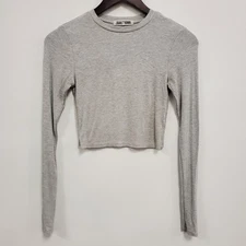 Joah Brown Womens Cropped Ribbed Knit Top Size XS Gray Clean Girl Minimalist