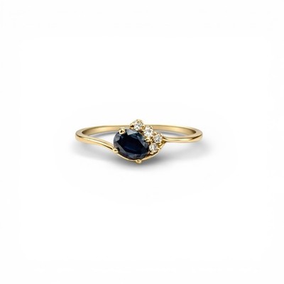 9ct 9k Yellow Gold Natural Teal Blue Sapphire and Diamond Ladies Ring. Brand New