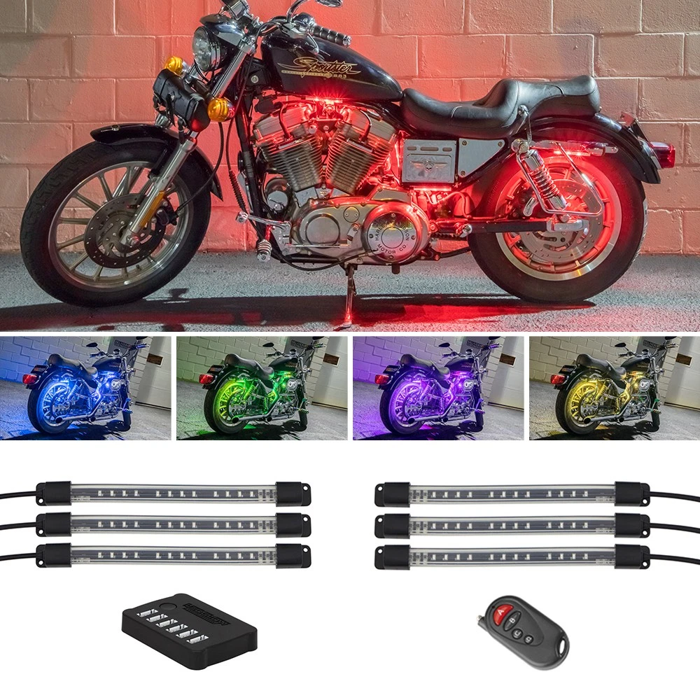 LEDGlow 6pc Million Color LED Motorcycle Neon Accent Flexible Tube Lights Kit