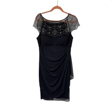 DJ Jaz Navy Blue Embellish Neckline Cap Sleeve Semi Formal Ruched Side Dress 12