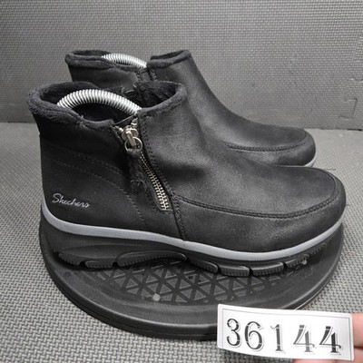 Skechers Boots Womens Size 7.5 Black Faux Fur Ankle Zip Booties Memory Foam