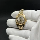 Vintage Timex Women's Manual Wind Date Gold Water Resistant UFO Dial working