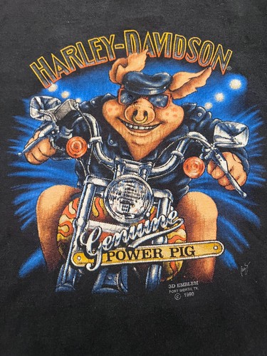 VTG 1989 3D Emblem Harley Davidson Hog Genuine Power Pig Shirt Kids Size Medium - Picture 4 of 15