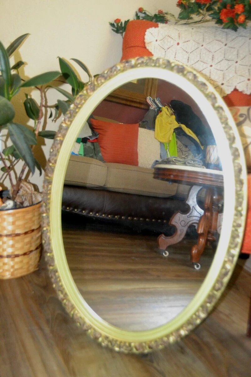 Vintage Antique Oval Mirror Bathroom Medicine Cabinet Ornate Gold