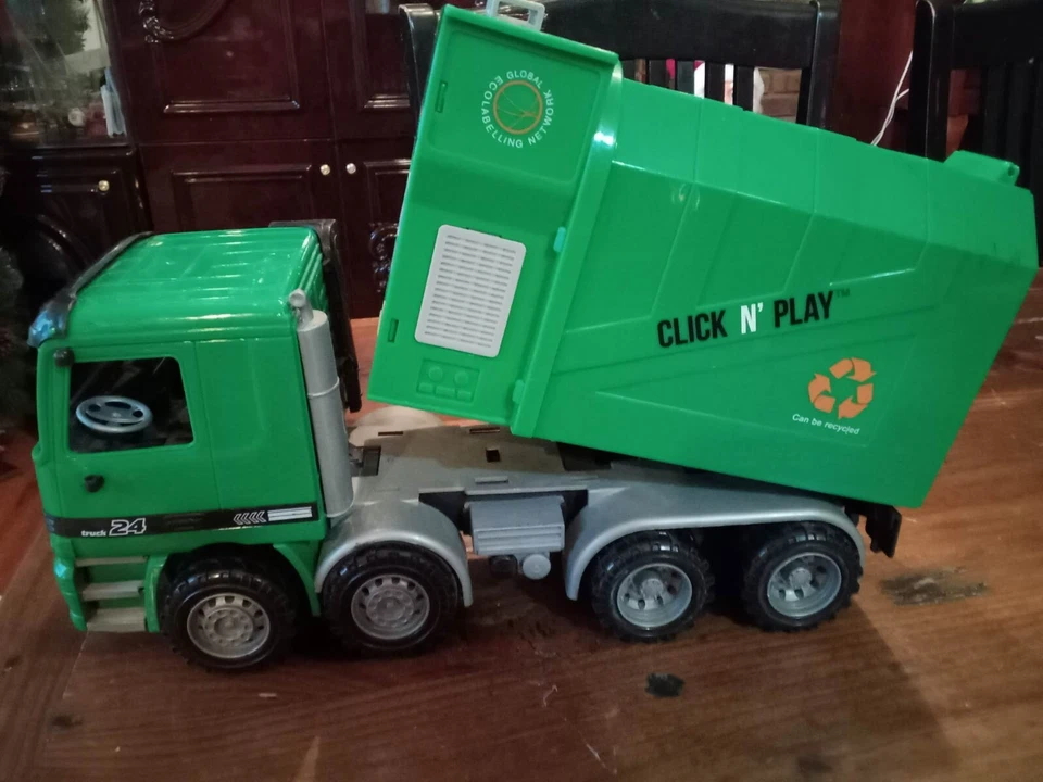 Click N Play 1:22 Large Pull Back Sanitation Garbage Truck Power First Green - Image 4 of 4