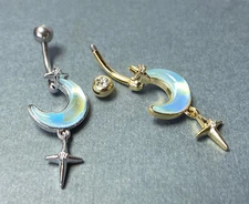 1pc Aurora Borealis Crescent Moon Belly Ring Navel Naval 316L Surgical Steel