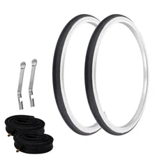 PRO+ TIRES 24 x 1-3/8" BLACK/WHITE P-1179 W/ HEAVYDUTY TUBES & TIRE LEVERS