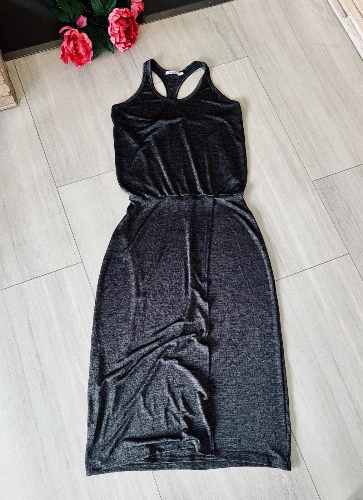 Abito da canotta posteriore T ALEXANDER WANG L XL grigio alto lavorato a maglia lunghezza intera