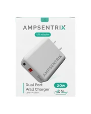 Ampsentrix Dual Port Wall Charger USB-A & USB-C 20W Fast Charge Adaptor