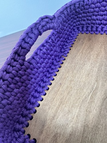 New Handmade Crochet Poly Purp Rope Yarn Rectngular Storage Basket Sz 3x7x10.5 - Picture 5 of 12