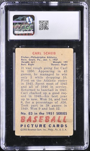 1951 Bowman #83 Carl Scheib Philadelphia Athletics - CGC 2.5 Good+  - Picture 2 of 2