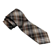 Scott Allan Collection Men's Brown and Orange Jacquard Woven Plaid Necktie