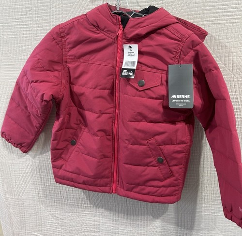 Berne Youth Girls Softstone Micro-Duck Hooded Black Cotton Blend 6/7 New - Picture 2 of 9