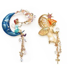 Brooch Blue Moon Angel Gold Orange Fairy Colourful Bubble Fairytale Fantasy Pin