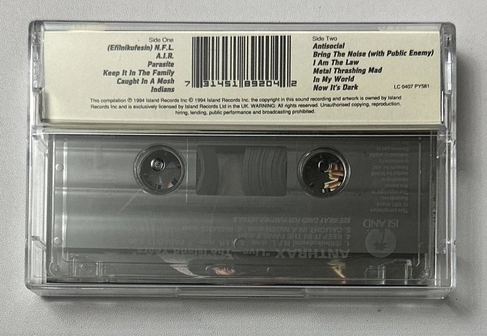 Anthrax 'Live - The Island Years' Cassette Album (1994) Thrash Metal Ex / Mint - Image 3 of 4