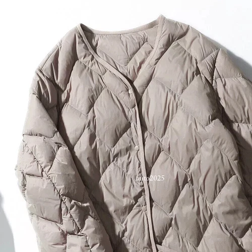Damen Daunenjacke 90% Entendaunenmantel V-Ausschnitt lang Daunen Puffer Jacket - Bild 7 von 23