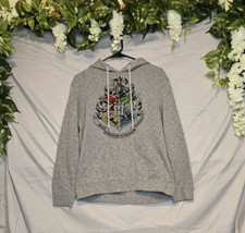 Men's Harry Potter Hogwarts Crest Long Sleeve Hoodie Heather Gray Size S