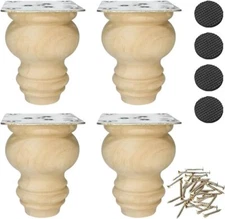 3 Inch Wooden Furniture Legs, Solid Wood Unpainted Furniture Legs, Cabinet Le...