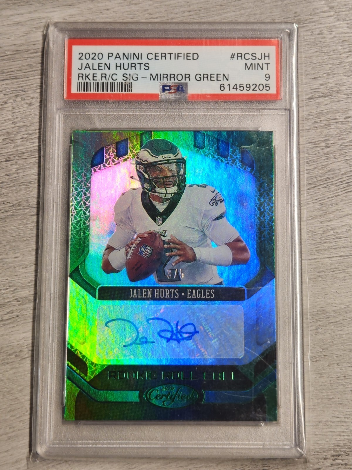 Jalen Hurts Panini Certified Rookie Roll Call Signatures #RCSJH Mirror Green