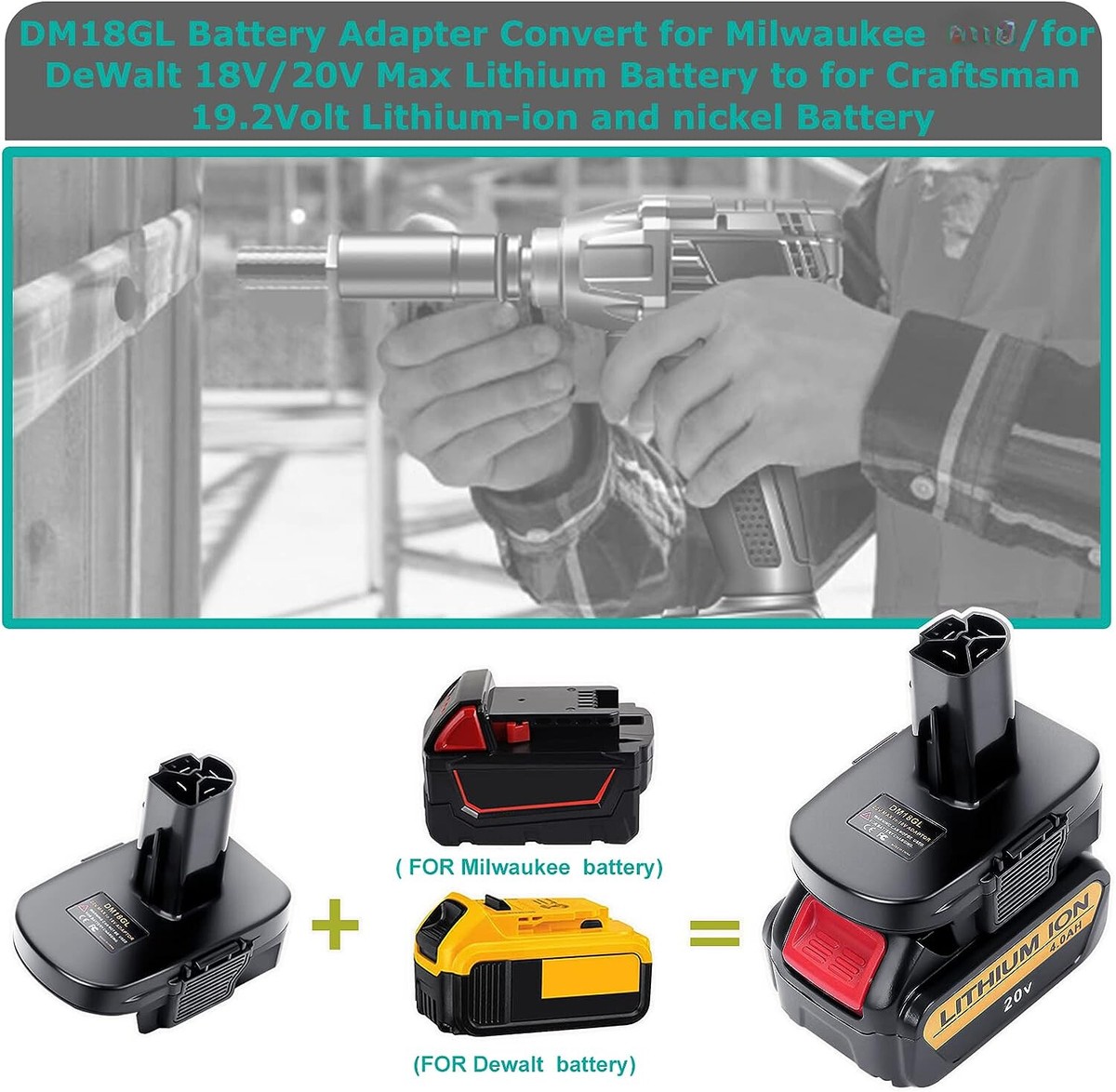 for Milwaukee to for Dewalt Adapter, for Milwaukee M18 18V Lithium