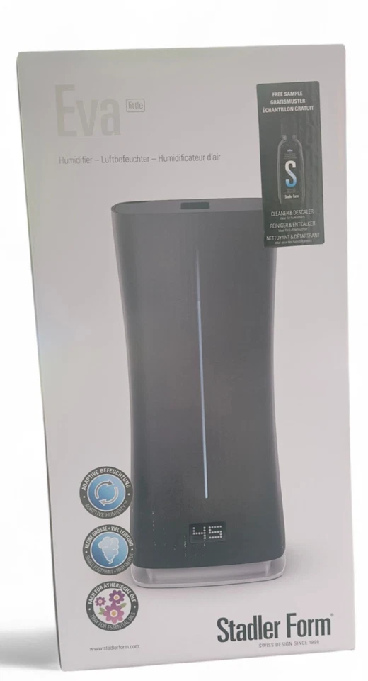 Pequeño humidificador Stadler Form Eva en negro - ideal para hoteles AirBNB portátil Foto 2 de 4