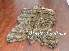 PlushFurEver Faux Fur Rugs Black Tip Wolf Exotic 28" x 36" Small Area Rug Accent