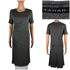 Tahari Womens Small Dress Ruched Short Sleeve Jersey Viscose Midi NWT $118