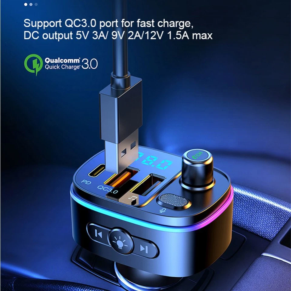 Bluetooth FM Transmitter Wireless Handsfree Car Kit MP3 Adapter QC3.0 PD Charger - Image 4 of 4