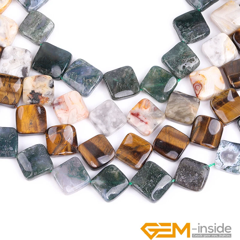 16mm Natural Square Diagonal Stone Rhombus Twist Flat Beads Jewelry Making 15" - Image 2 of 4