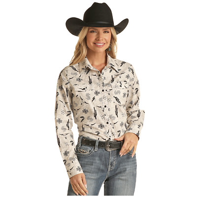 Rock & Roll  Ladies Cream Conversational Snap Down Shirt RRWSOSRZ11-12