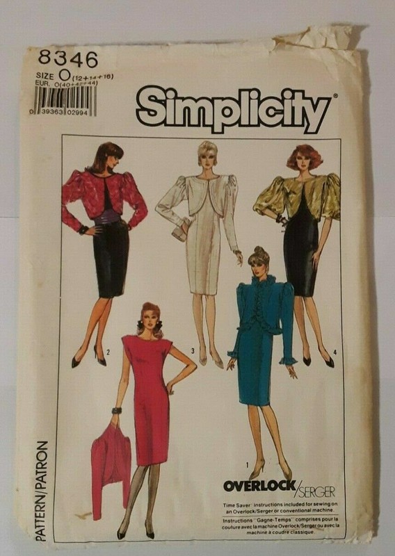 SIMPLICITY PATTERN #8346 MISS SIZE 12-14-16 SEMI-FITTED DRESS & LINED JACKET 