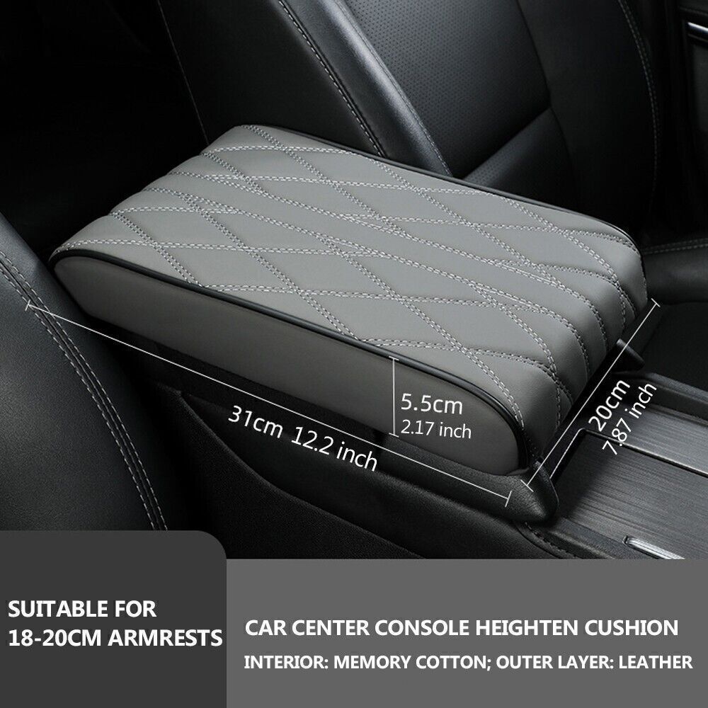 Universal Leather Car Center Console Cover - Armrest Pad With Side Storage Pockets, Waterproof