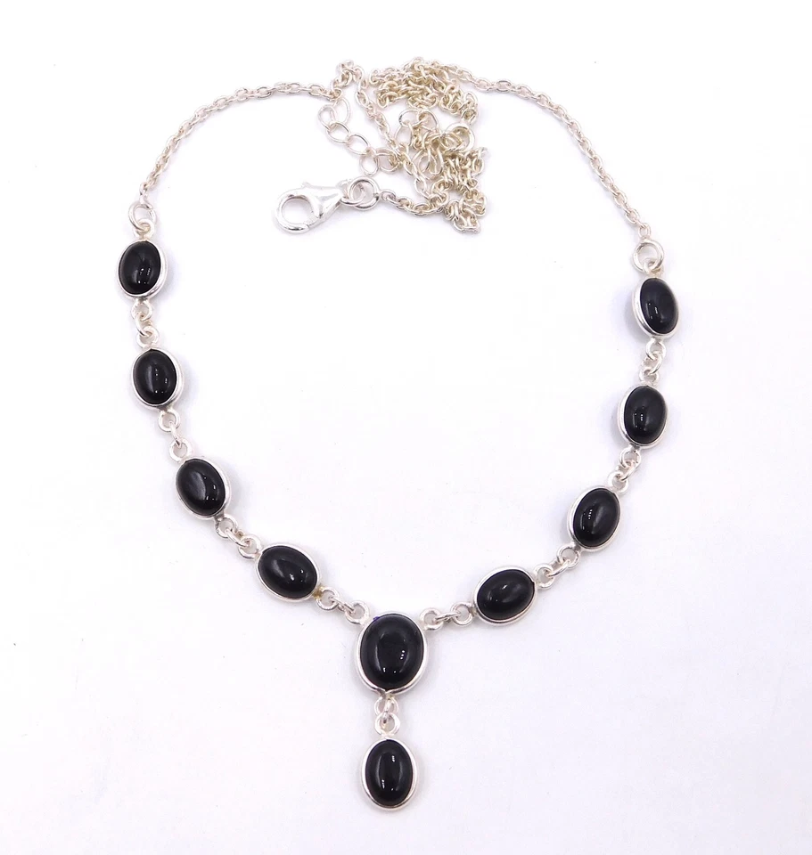8.30 GM 925 Plata de Ley Natural Ónice Negro Piedra Mano Collar Talla 50.8cm - Imagen 3 de 4