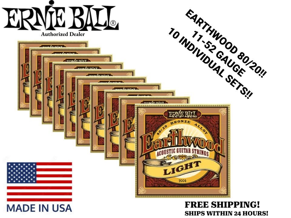 **10 SETS ERNIE BALL EARTHWOOD 80/20 BRONZE LIGHT ACOUSTIC GUITAR STRINGS 2004**