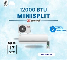 EVERWELL 12,000 BTU AC MINISPLIT HEAT & COOL UP TO 17 SEER 110 VOLTS