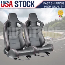 1Pair Universal Car Racing Seats PVC Leather with 2 Sliders Sport Seats Black