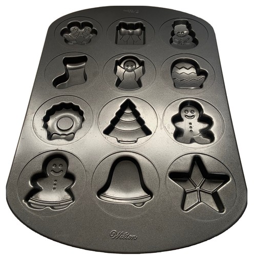 Wilton Christmas Holiday Non Stick Cookie Sheet Tray Mold Pan 12 Shapes Metal - Picture 2 of 8